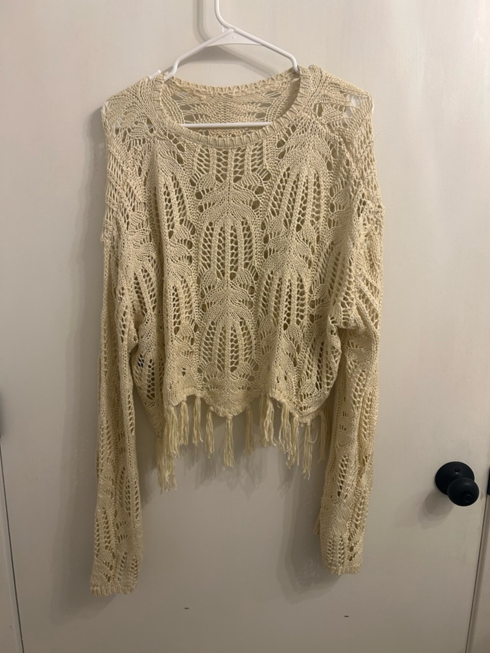 West Fade Cream Crochet Fringe Sweater